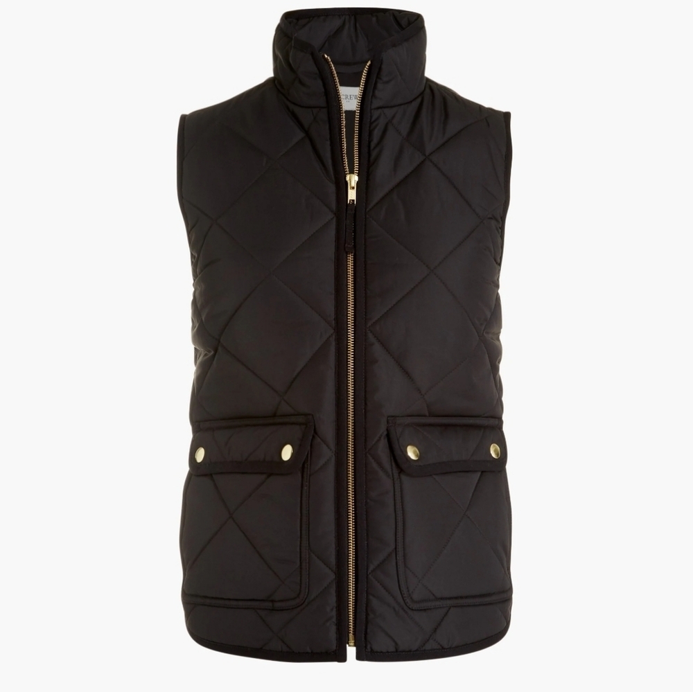 J. Crew Black Puffer Quilted Vest Gold Zipper Sz XS - Picture 2 of 6